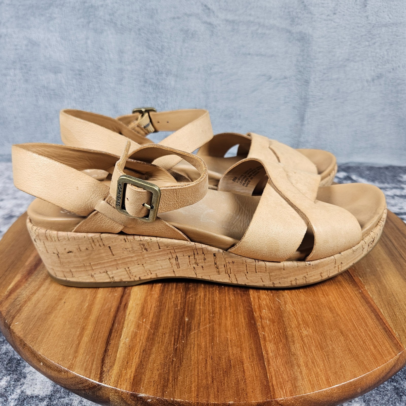 Kork-Ease Myrna Womens 8 Brown Leather Cork Wedge Ankle Strap Sandals Buckle