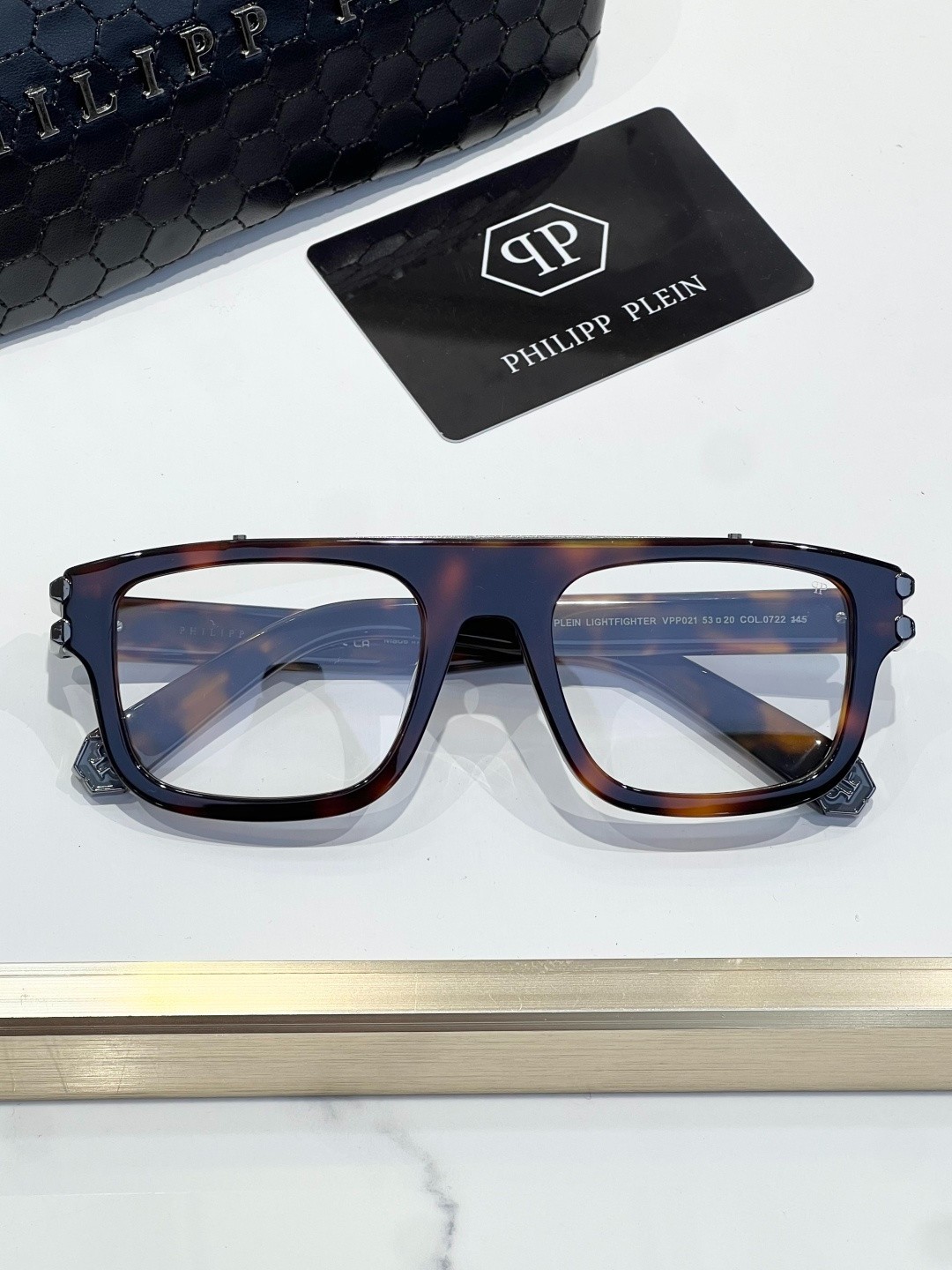NEW Philipp Plein VPP021M 0722 Shiny Havana 53mm Eyeglasses