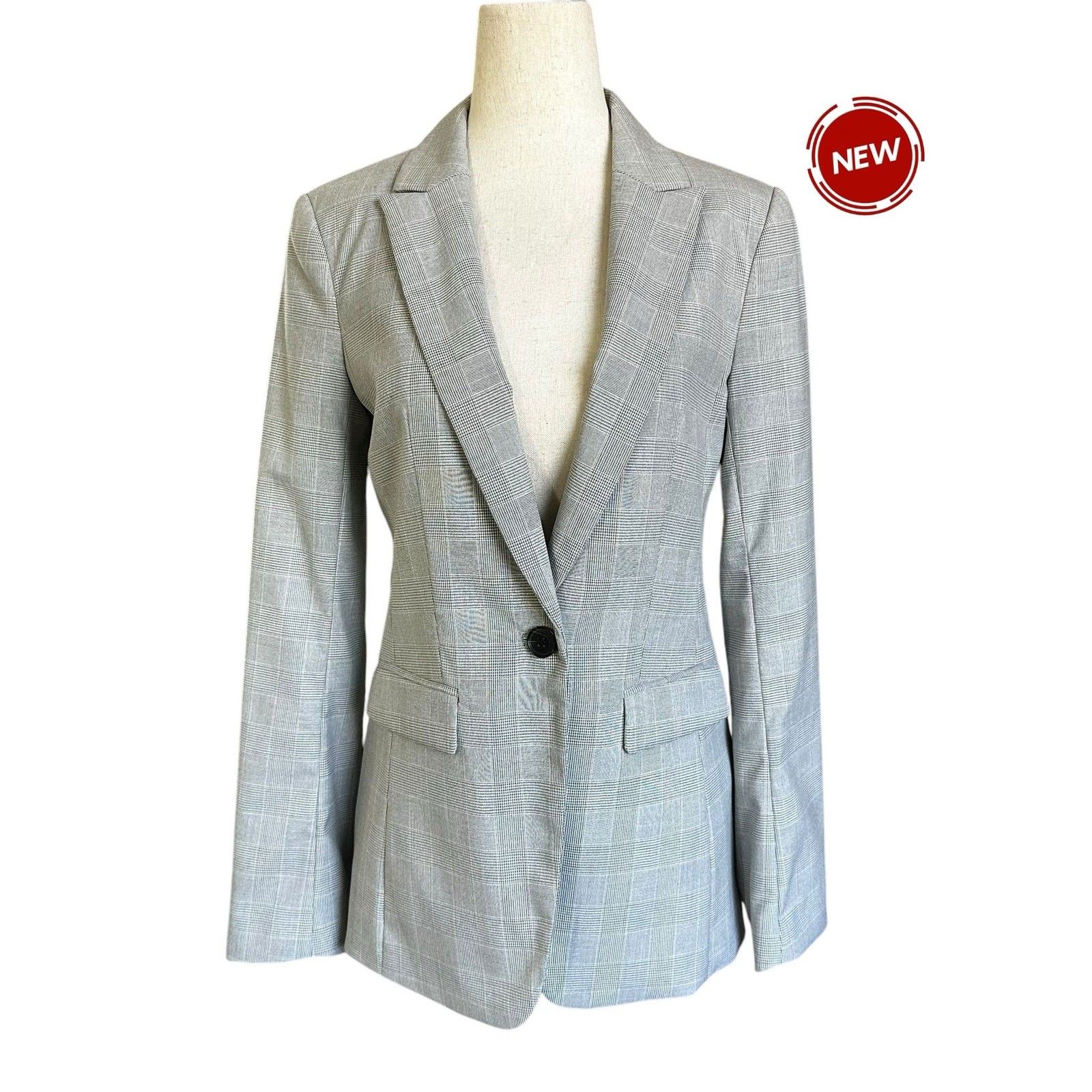 H&M Gray Plaid Lined Collared Blazer w/ Pockets Women Size 4 NWT | 28-11