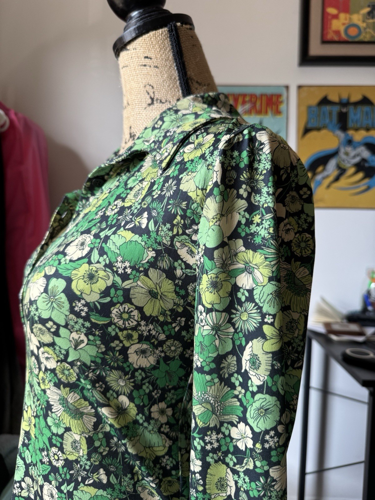 Zara Womens Small Green Floral Mini Dress Long Sleeve Collared Button Front