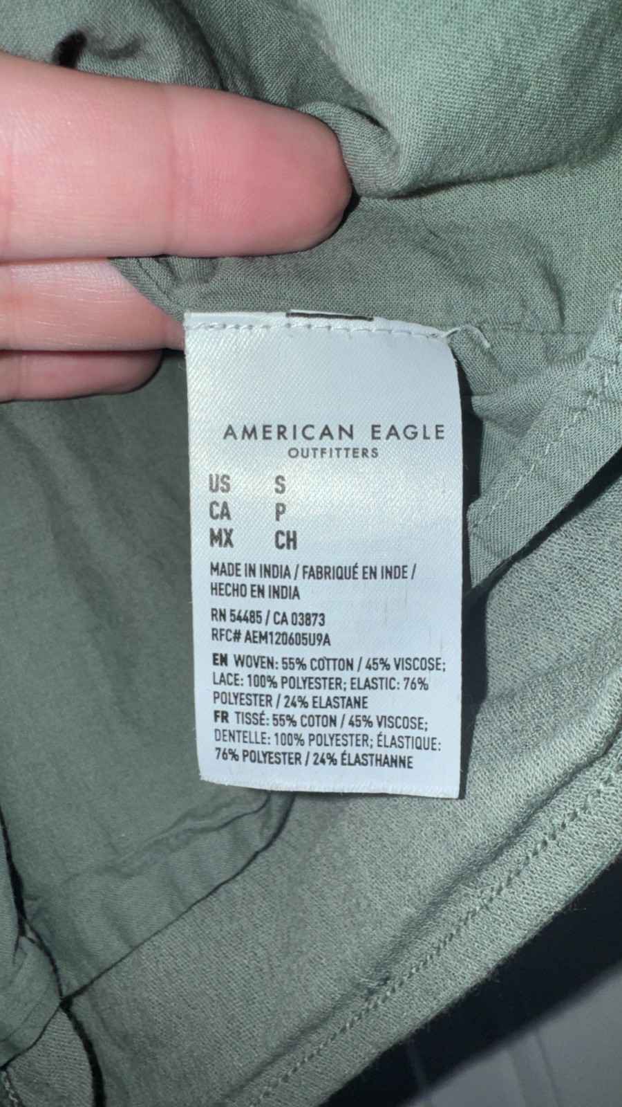 American Eagle Sage Green Smocked Lace Boho Top Size Small