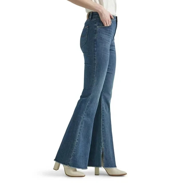 LEE – SIZE: 4 – Heritage High-Rise Fitted Flare Raw Hem Jeans With 33″ Inseam