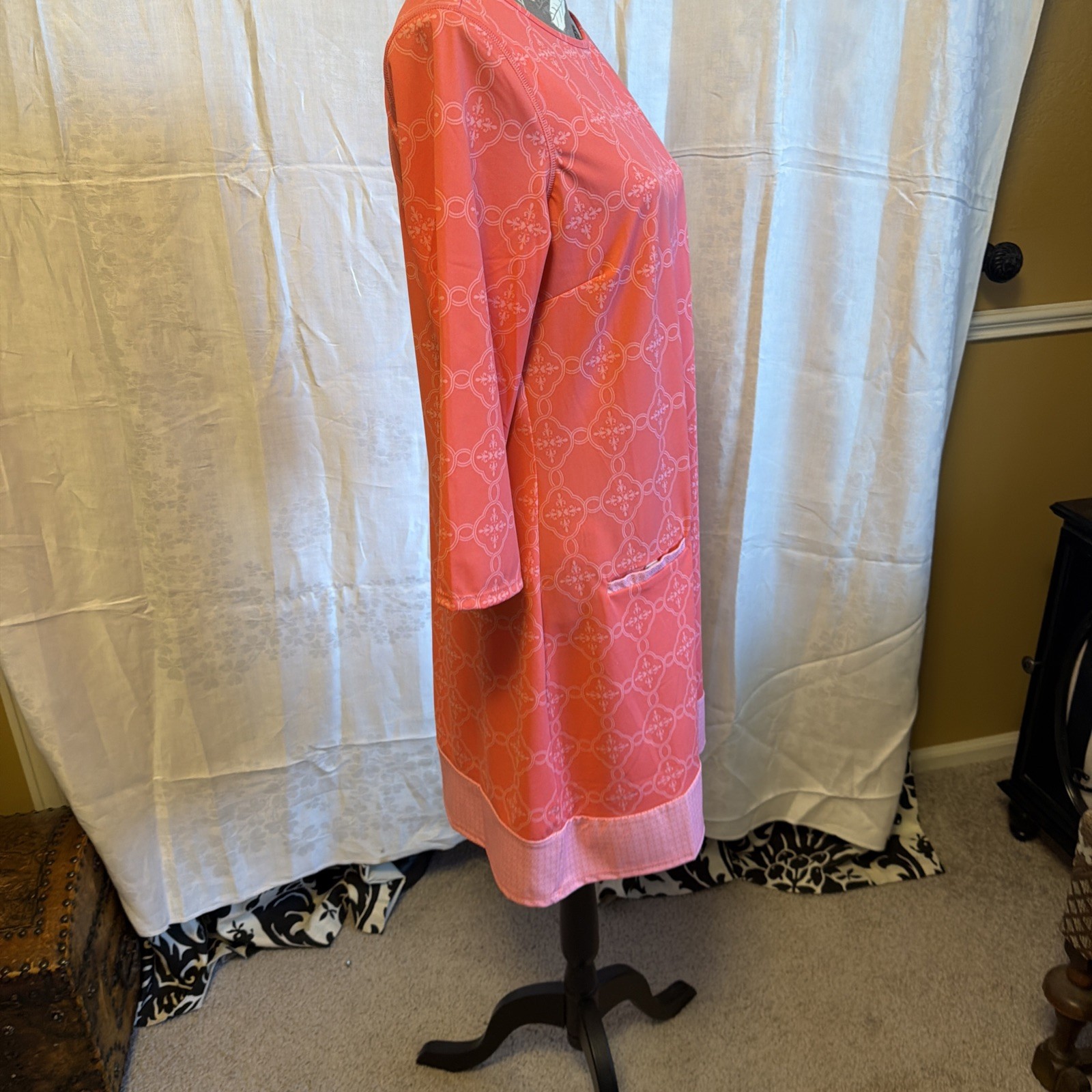 CABANA LIFE Coastal Cottage Stretch Shift Dress 50+ UPF Salmon pink beach LG EUC