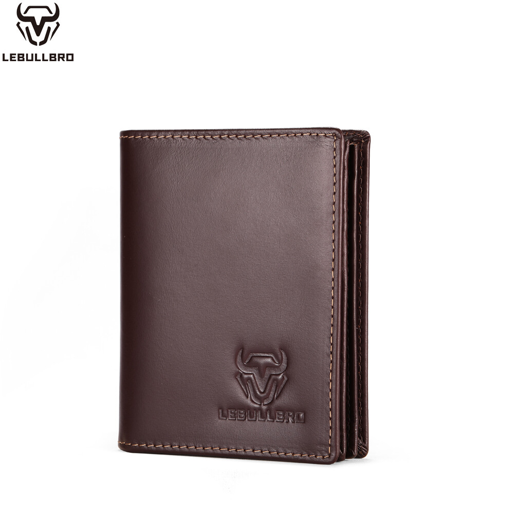 Mens Cowhide Leather Wallet RFID Blocking ID Card Holder Coin Purse Thicken New