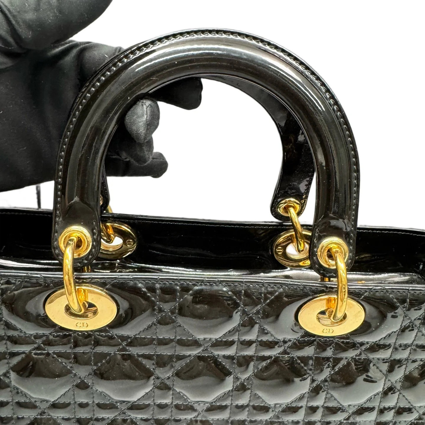 Dior Large Lady Dior Black Patent Calfskin (zs060526a5r)
