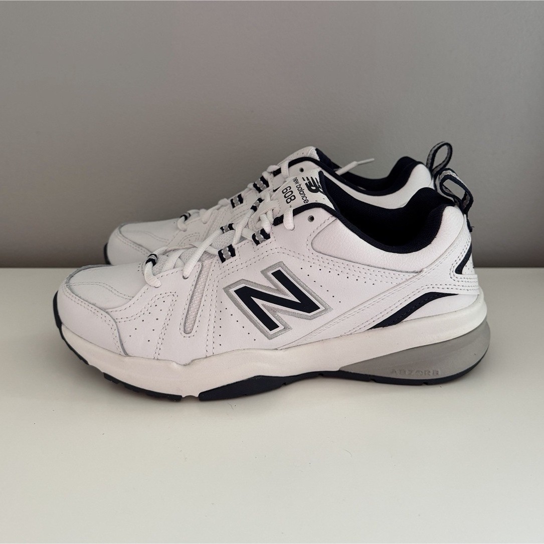 New Balance 608 Men’s Athletic Sneakers White/Navy Leather MX608WN5, New