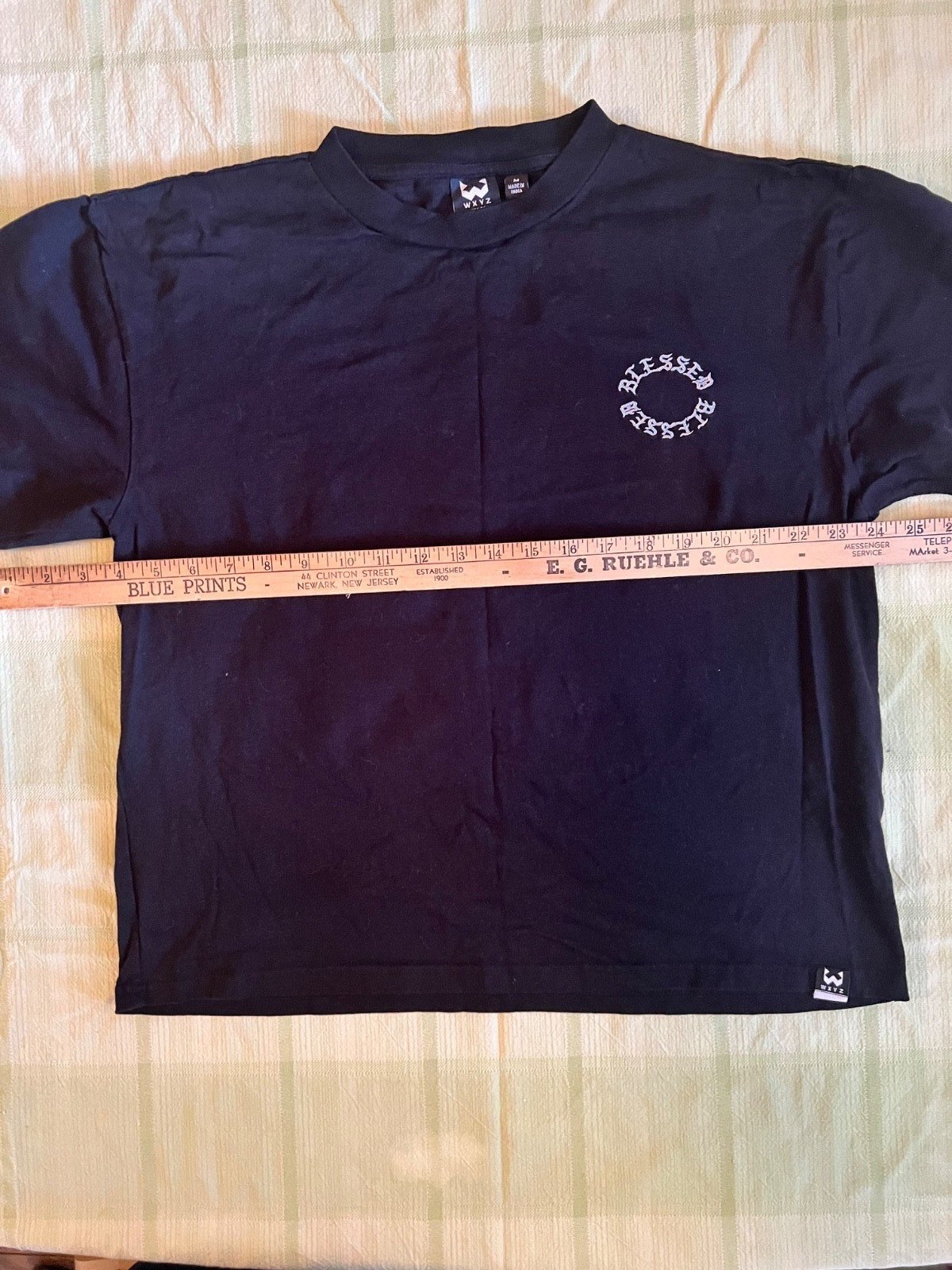 WXYZ MFG CO Black “Blessed” Embroidered Streetwear Graphic Tee Size M