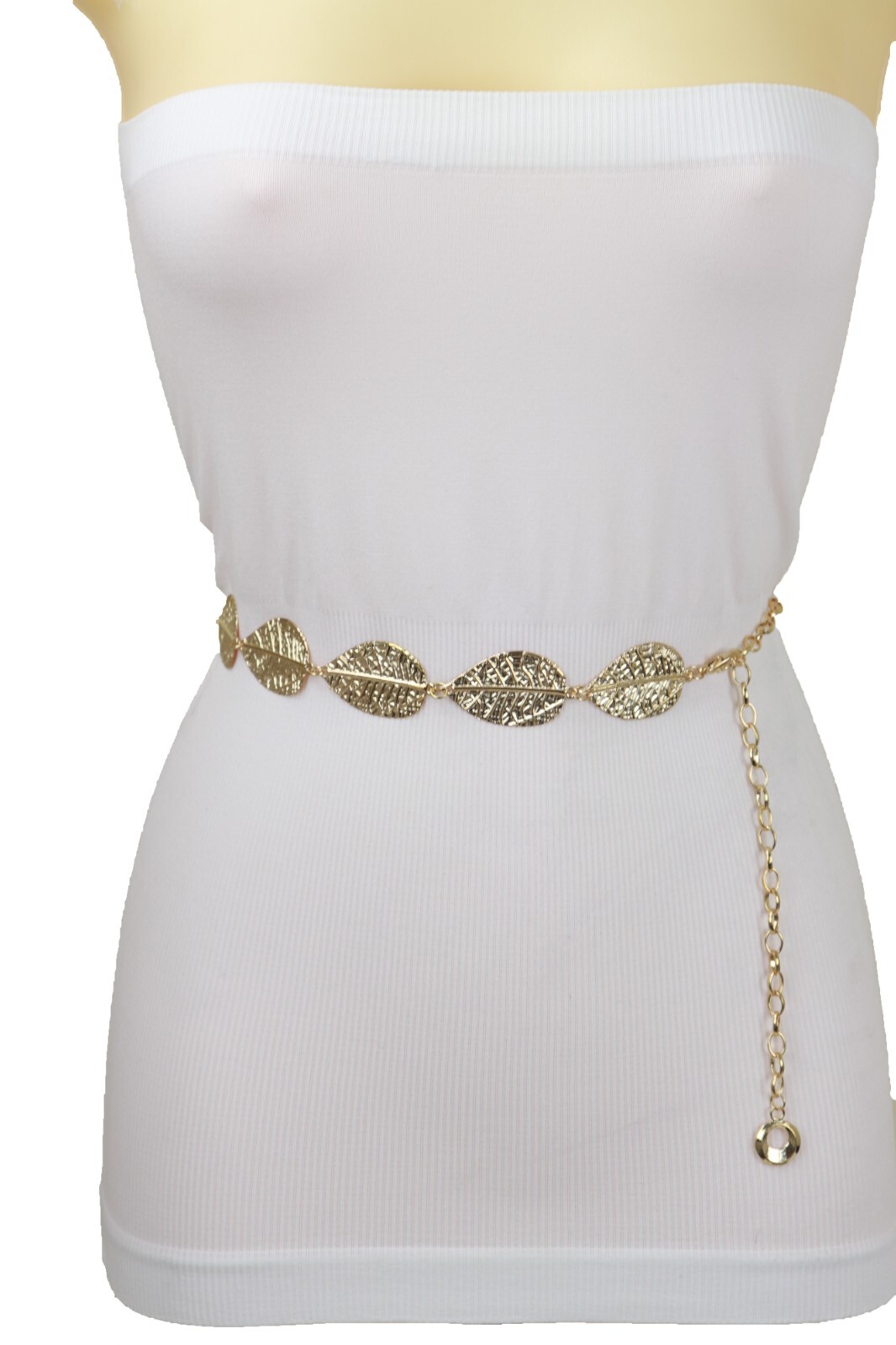 Women Gold Color Metal Chain Fashion Belt Hip High Waist Leaf Charms Size S M