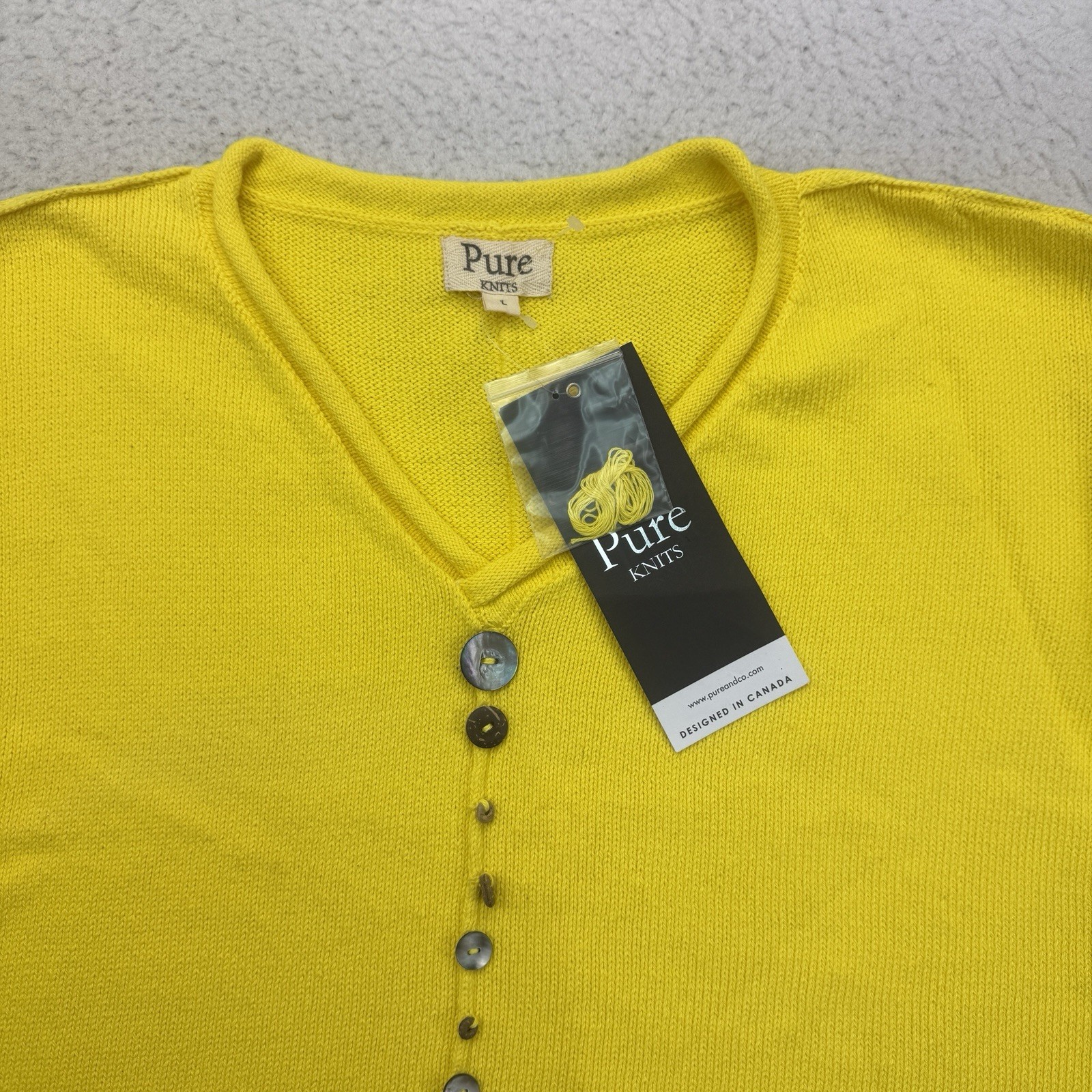 Pure Knits Neon Buddha Sweater Womens Large L Iris Pullover Electric Yellow NWT