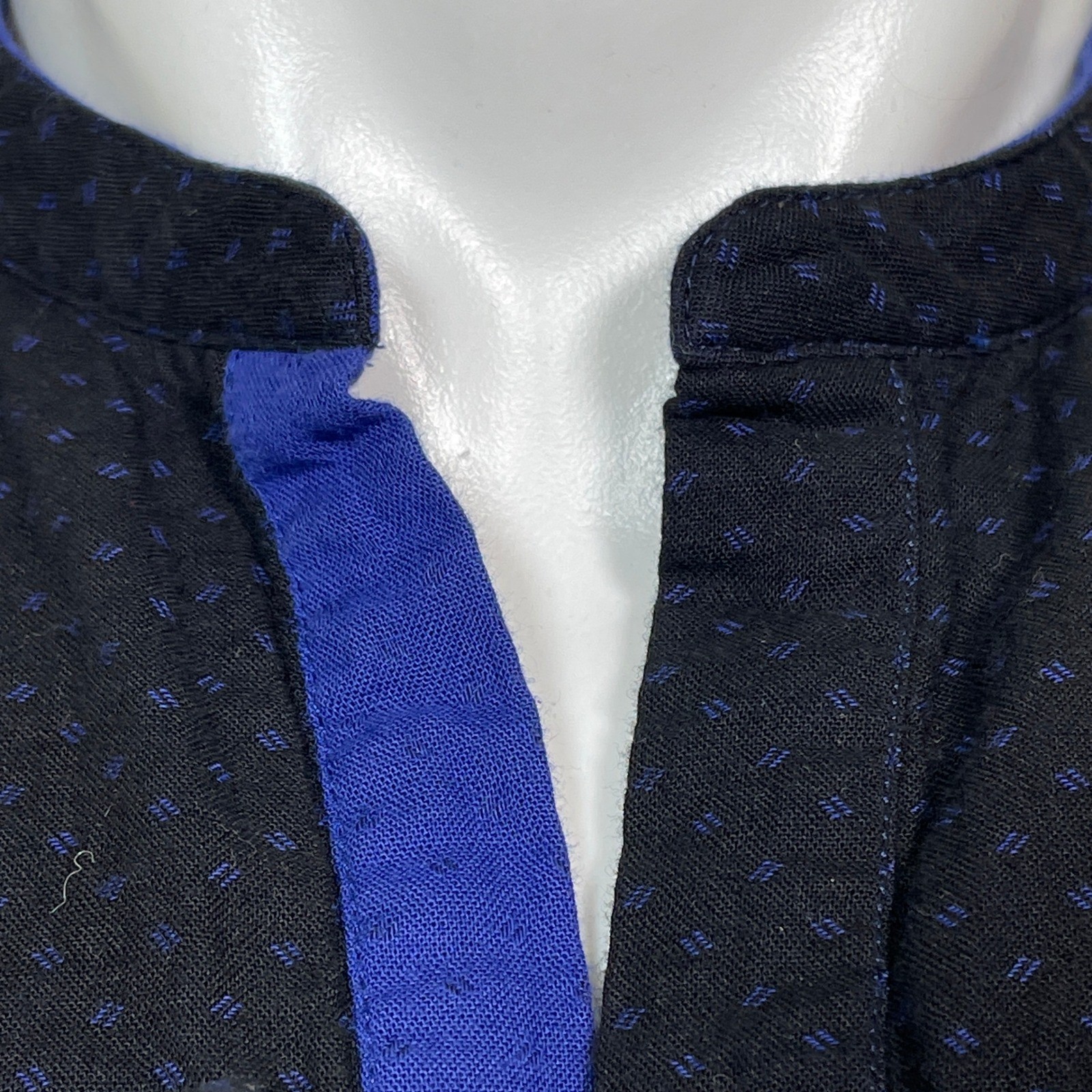 Andamen Slim Black Blue Mandarin Collar Toggle Button Henley Shirt Men’s MEDIUM
