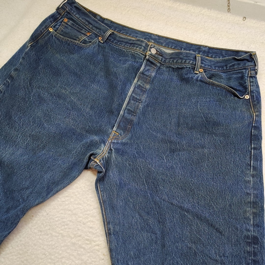 Levis Jeans 501 Mens 50×30 Button Fly Straight Leg Blue Denim Med Wash Work