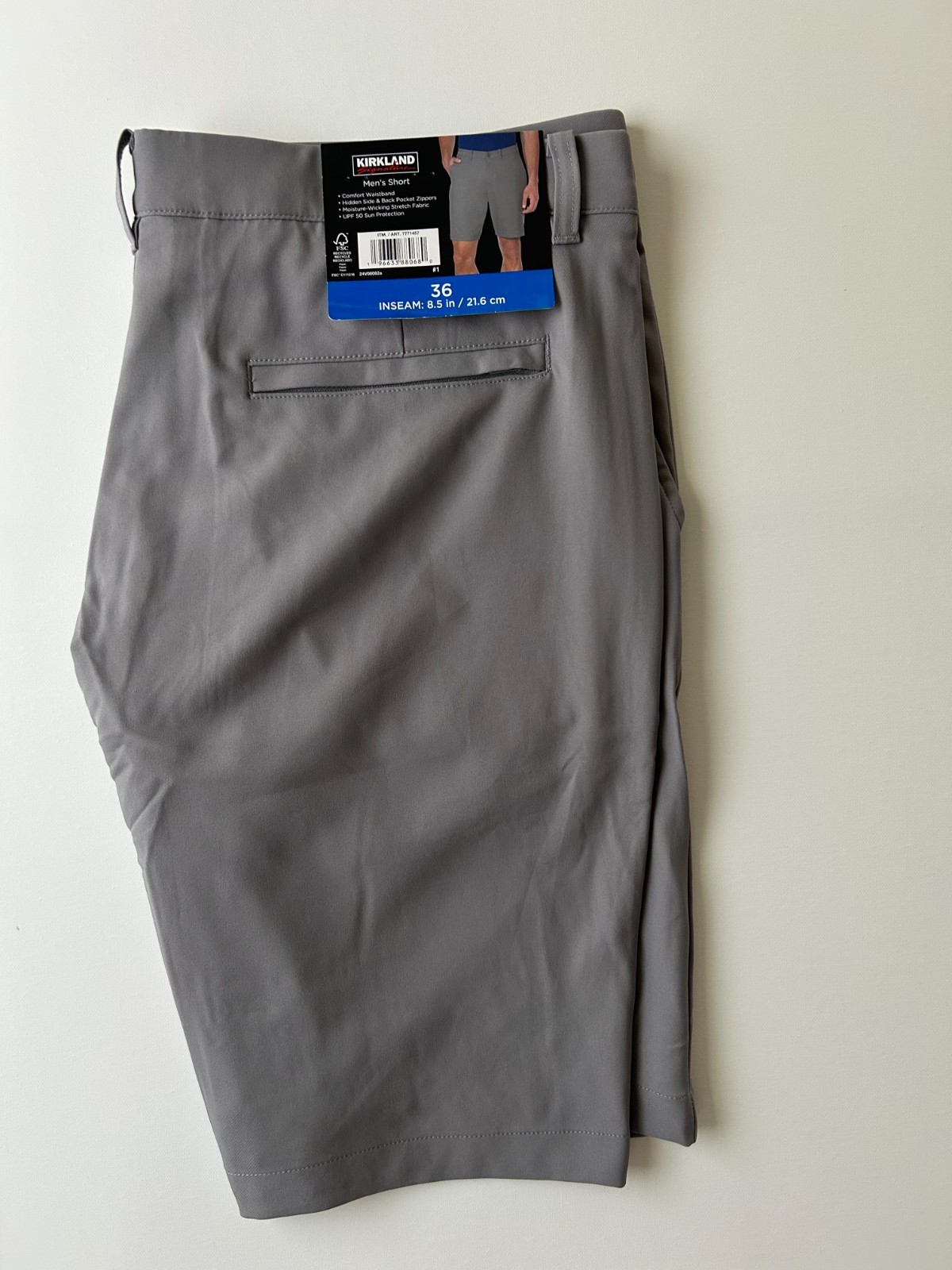 Kirkland Men’s Signature Performance Shorts UV Protection Gray Size 36