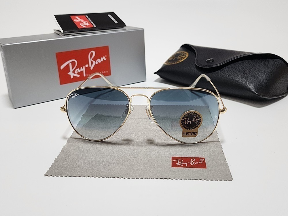 Ray-Ban RB3025 Aviator Sunglasses Gold Frame Blue Gradient Lens UV400