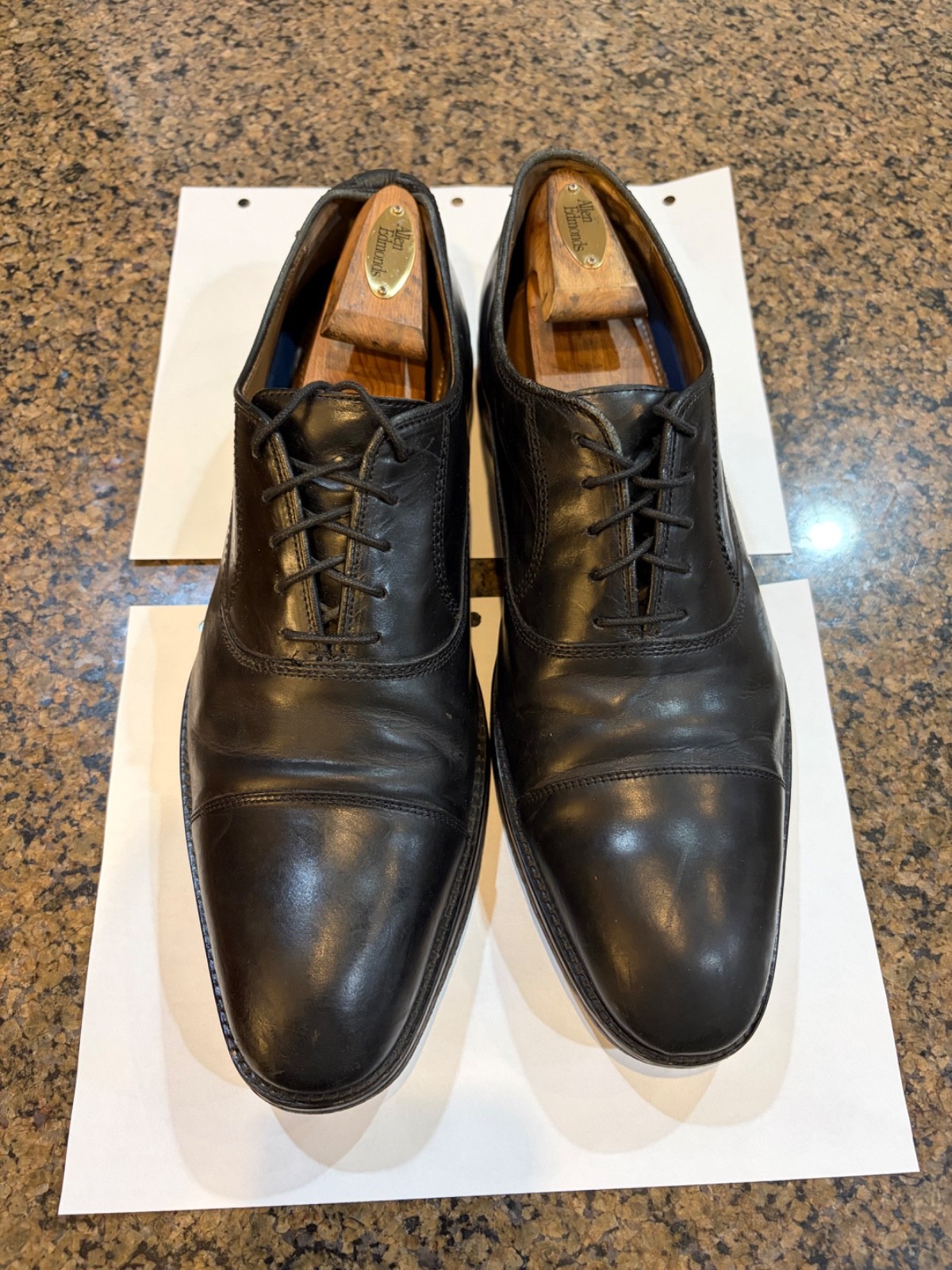 Johnson & Murphy Dress Shoe Men’s 12 D Black Leather Melton Cap Toe Oxford