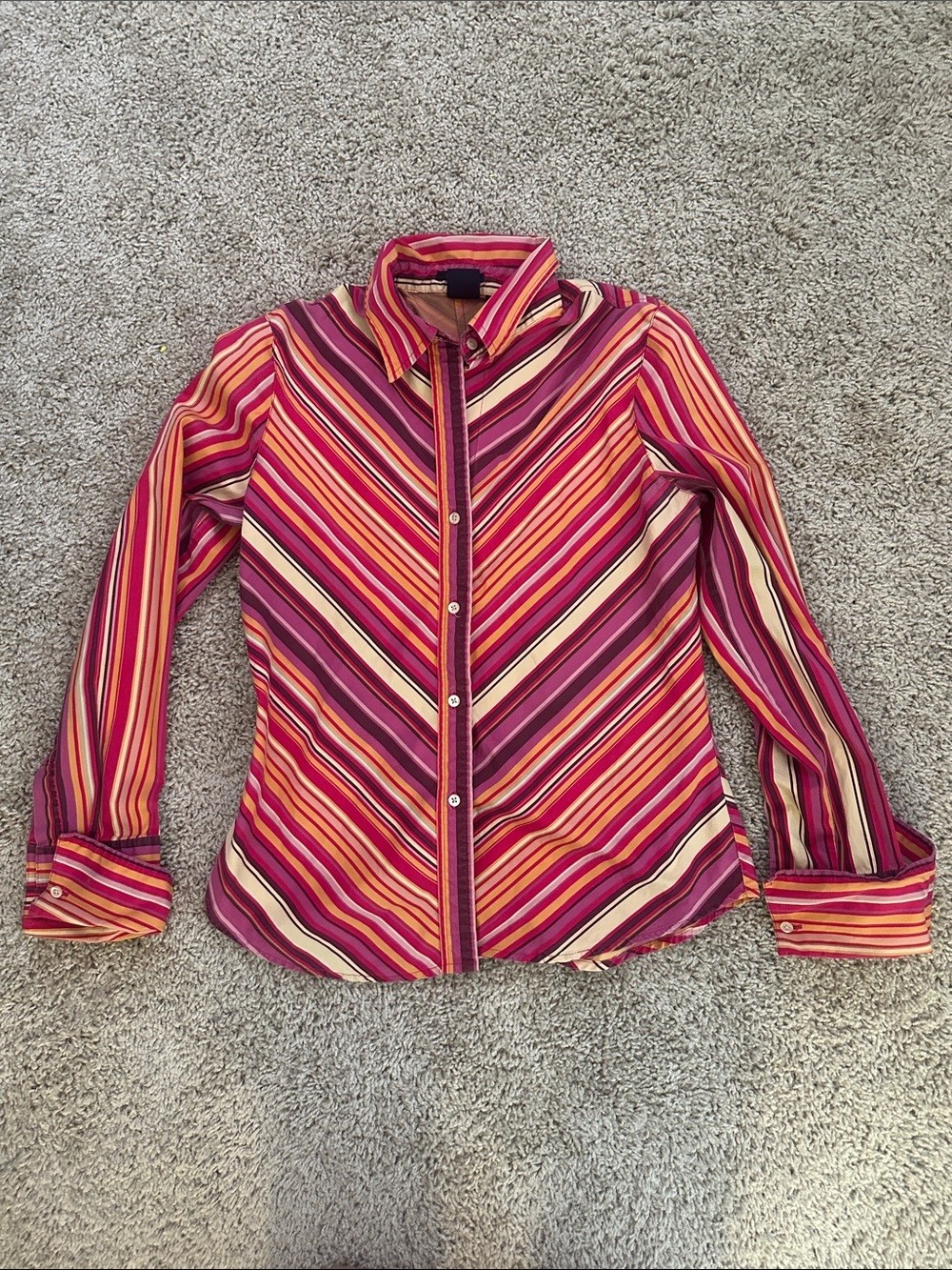Y2K GAP striped fitted button up | pink orange retro preppy top Size Small
