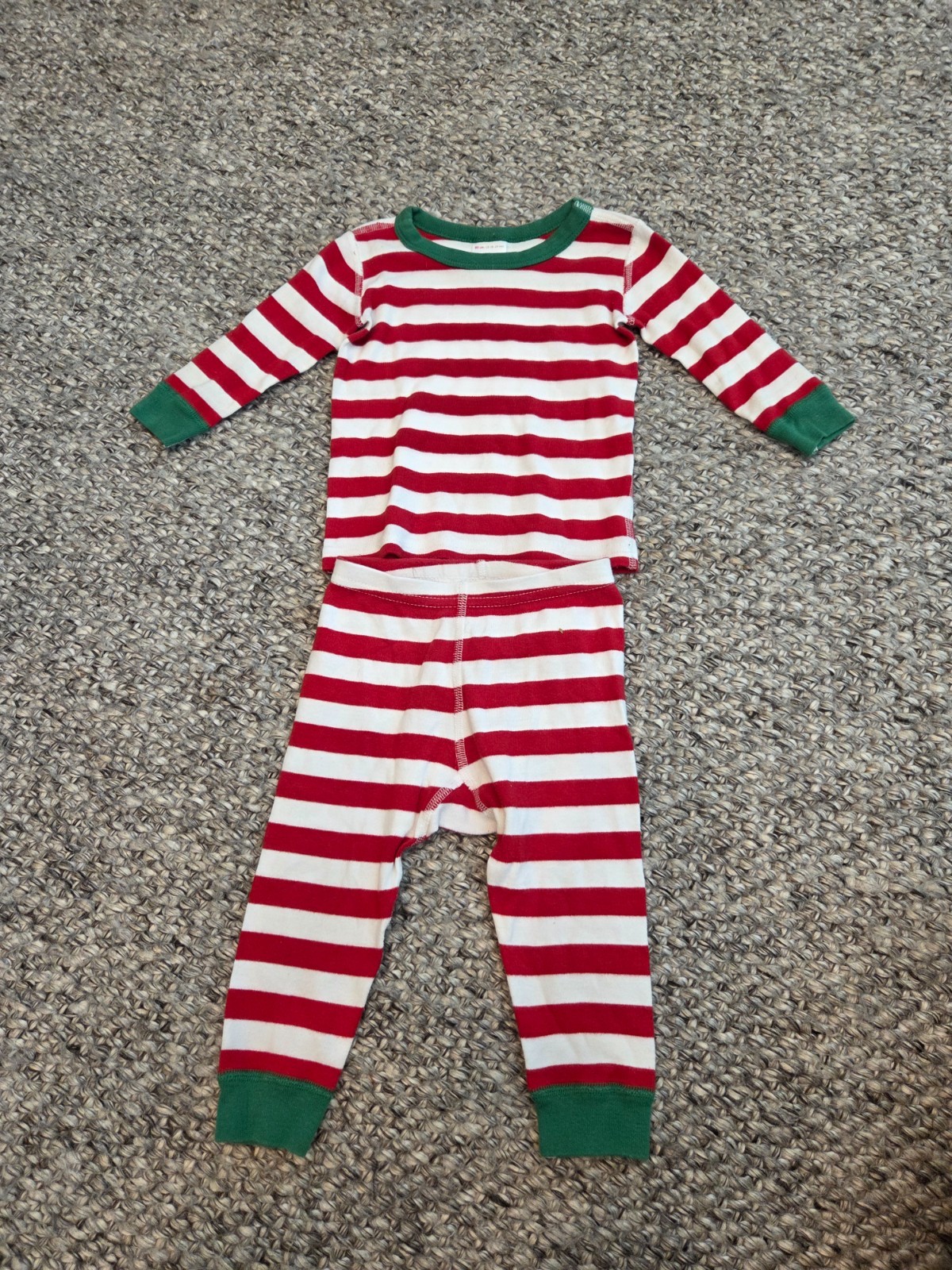 Hanna Andersson Red Green Stripe Holiday Long John Pajamas Kids 80 cm 18-24 m