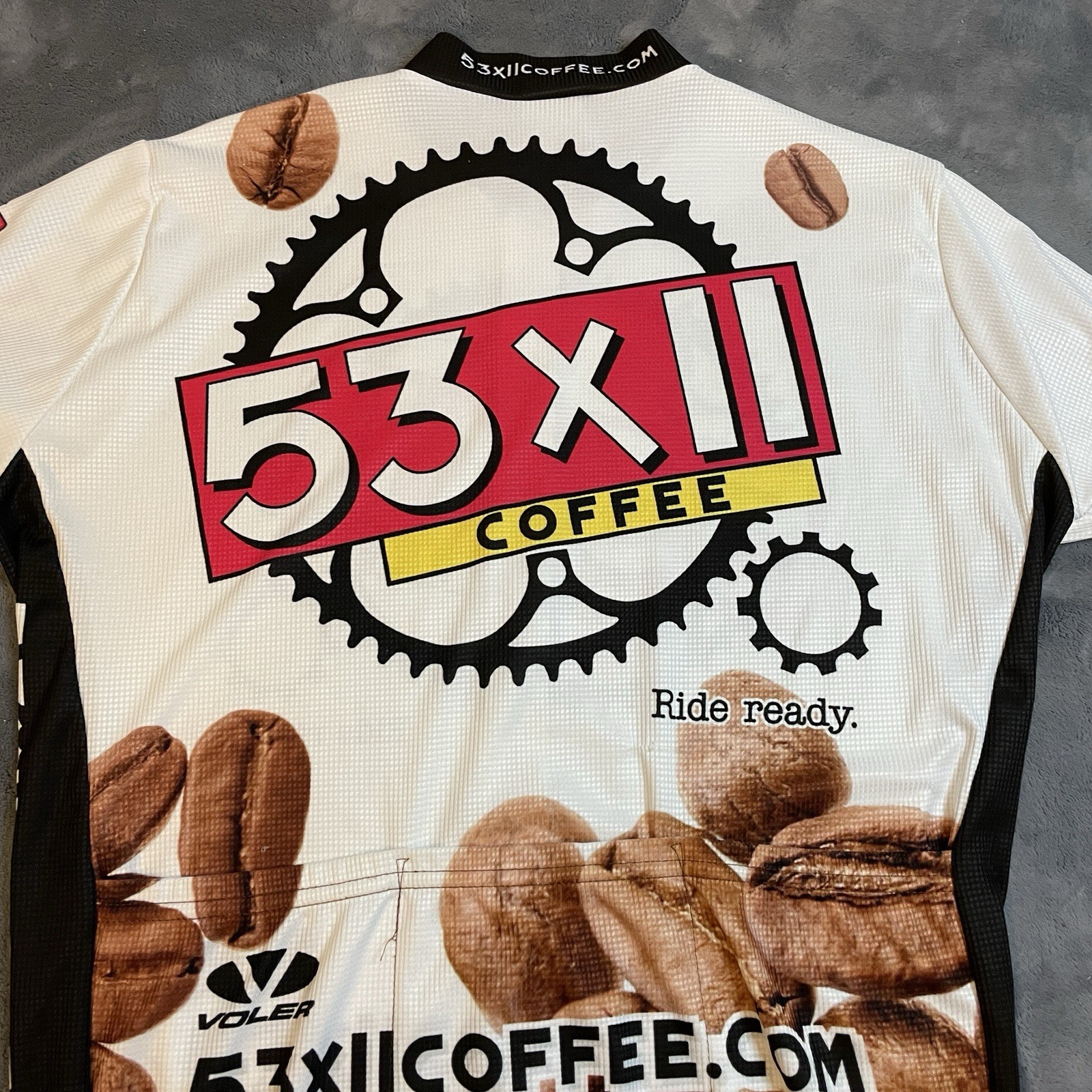 Vintage Cycling T-Shirt Mens Small Bicycle Biking 53×11 Coffee Sponsor Logos 90s