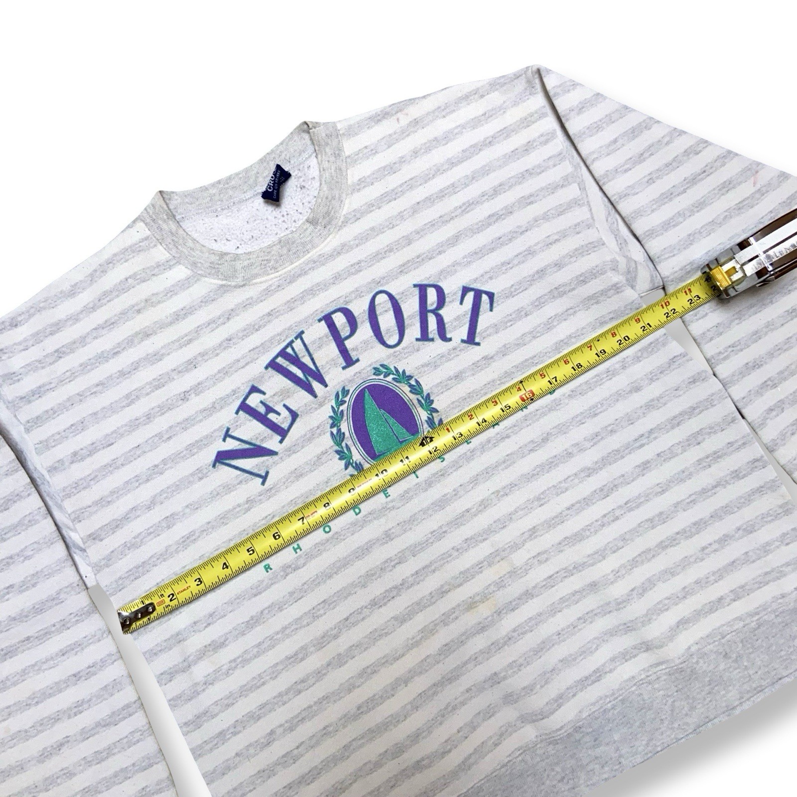 Vintage Newport Rhode Island Striped Crewneck Sweatshirt Mens L 80s USA Cal Cru