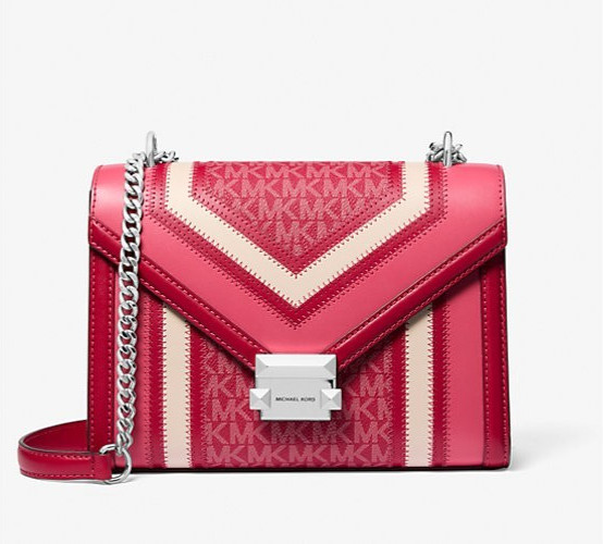 Michael Kors Whitney Medium Color-Block Logo Shoulder Bag Dark Raspberry Multi