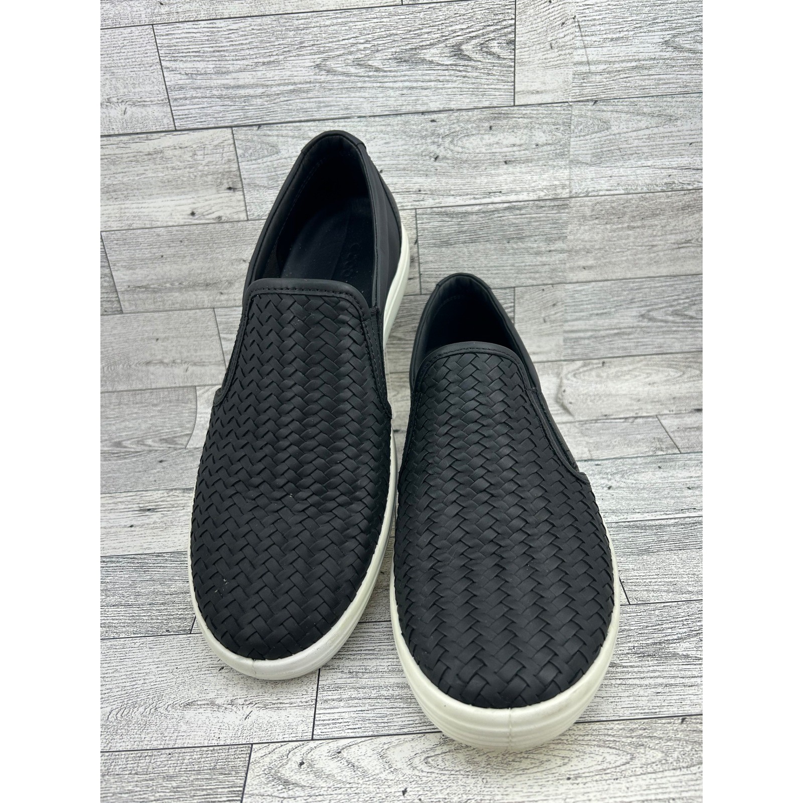 ECCO Soft 7 Woven Slip On Black Leather Shoes 470113-01001 Women EU 40 US 9-9.5