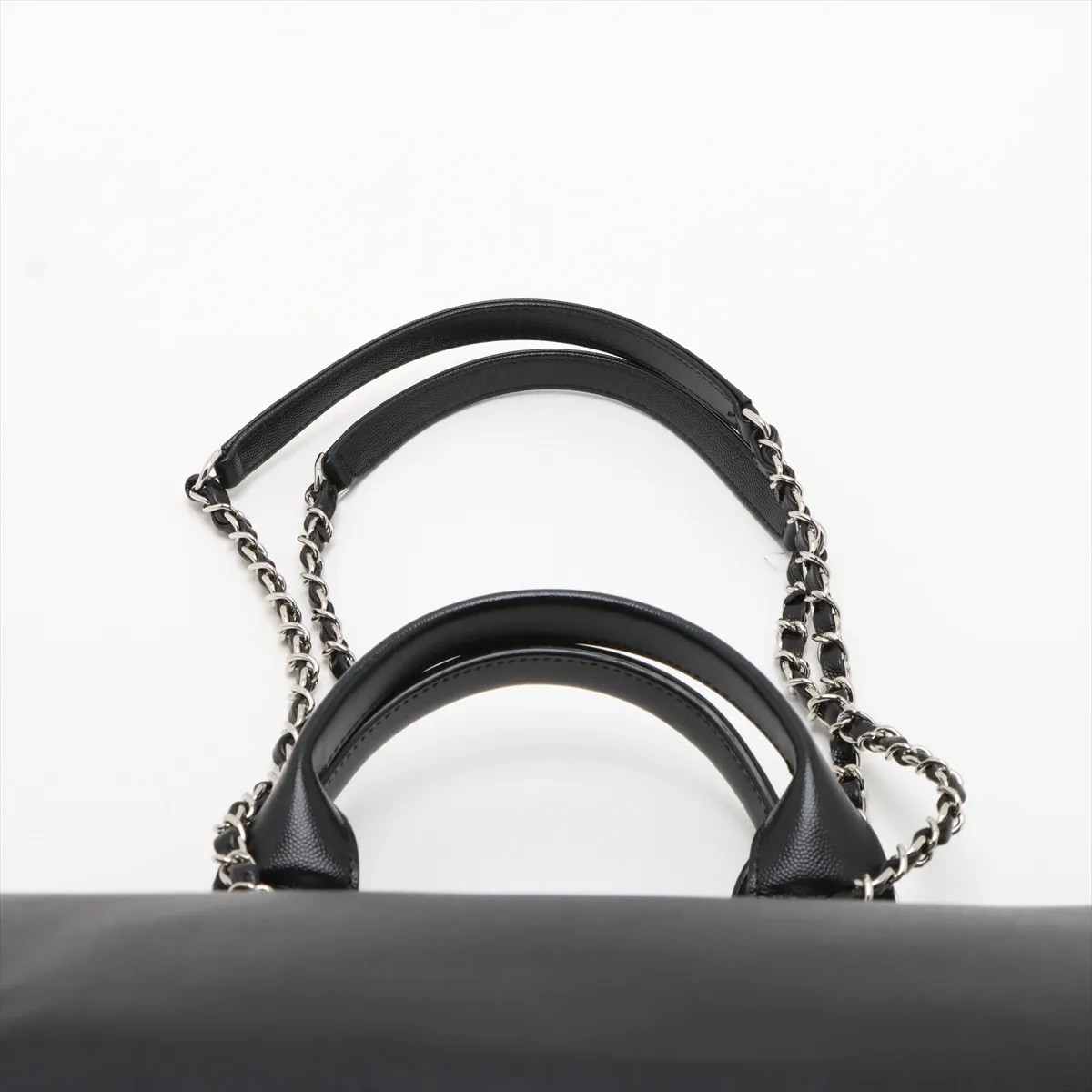Chanel Deauville GM leather x studs 2 Way Tote Bag Black Silver Metal Fittings 2