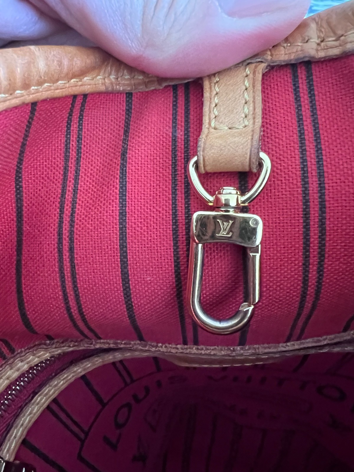 Louis Vuitton Neverfull Tote (M41177) MM Brown/Cerise Red Canvas Monogram