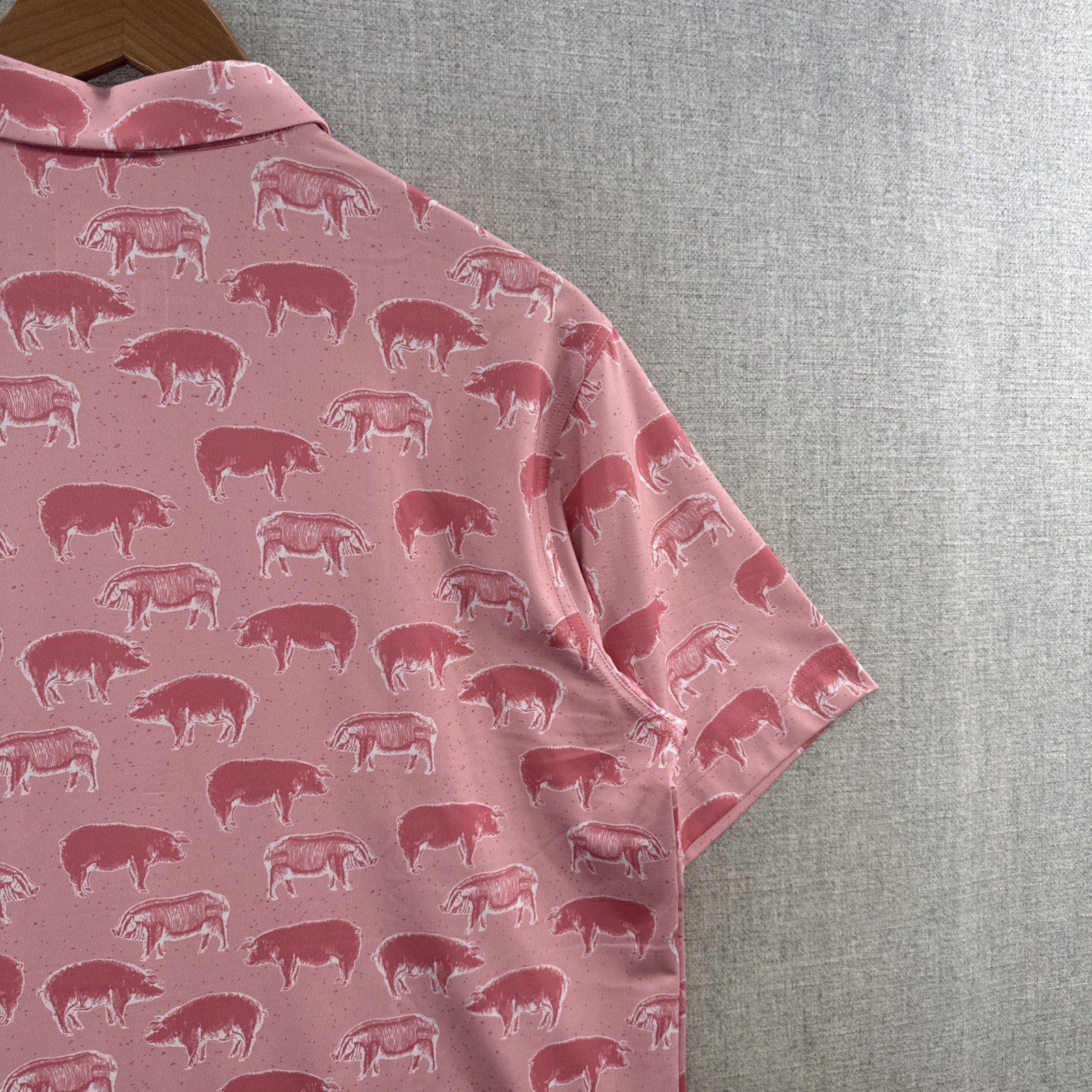 Waggle Polo Shirt Mens Large Pink Hog Heaven Pigs Golf Stretch Outdoor NWI