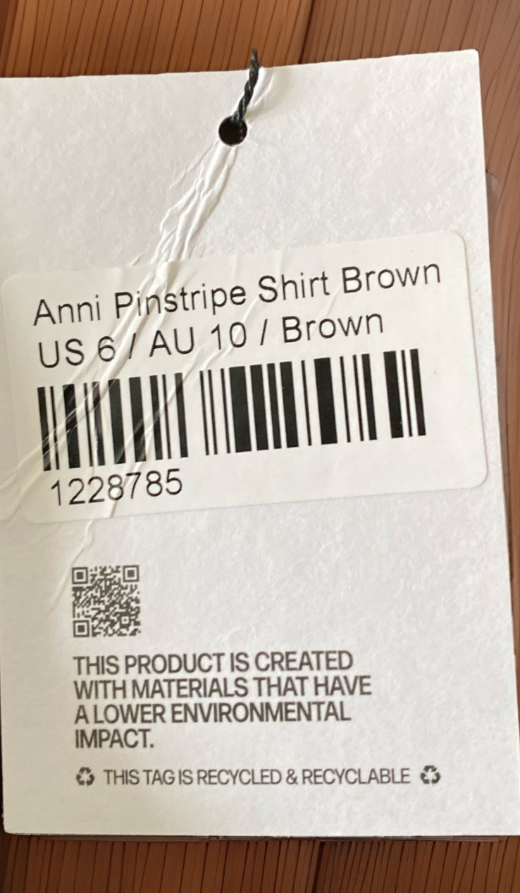 Princess Polly Anni Pinstripe Brown Shirt-New, Sz 6, Retail: $59