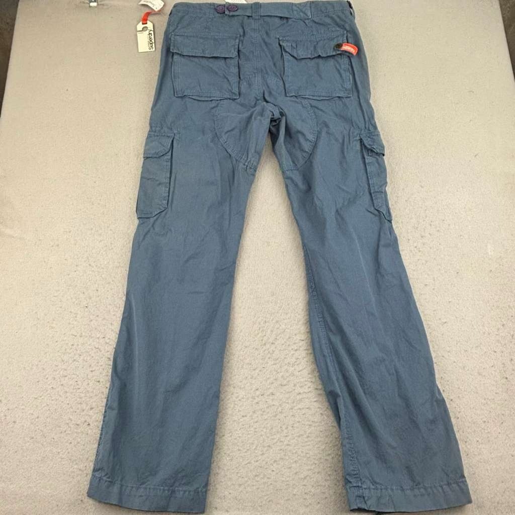 SuperDry Tokyo Pants Mens Large Blue Cotton Flat Front Cargo Neiman Marcus NWT