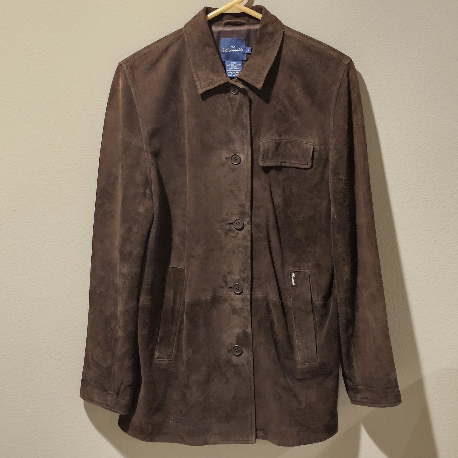 Facconable Mens Brown Goatskin Suede Leather Sport Coat Jacket Size Small