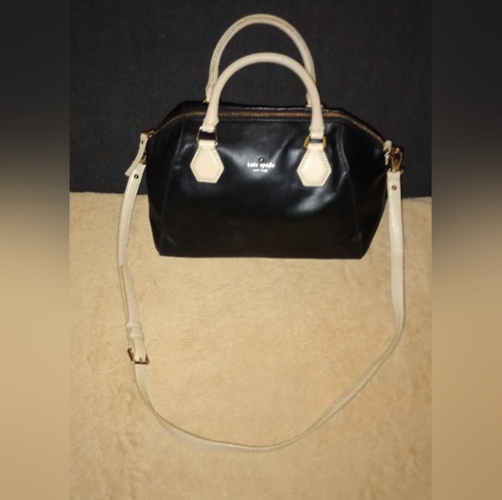 Kate Spade Catherine Street Pipa Leather Satchel Bag Black/Beige