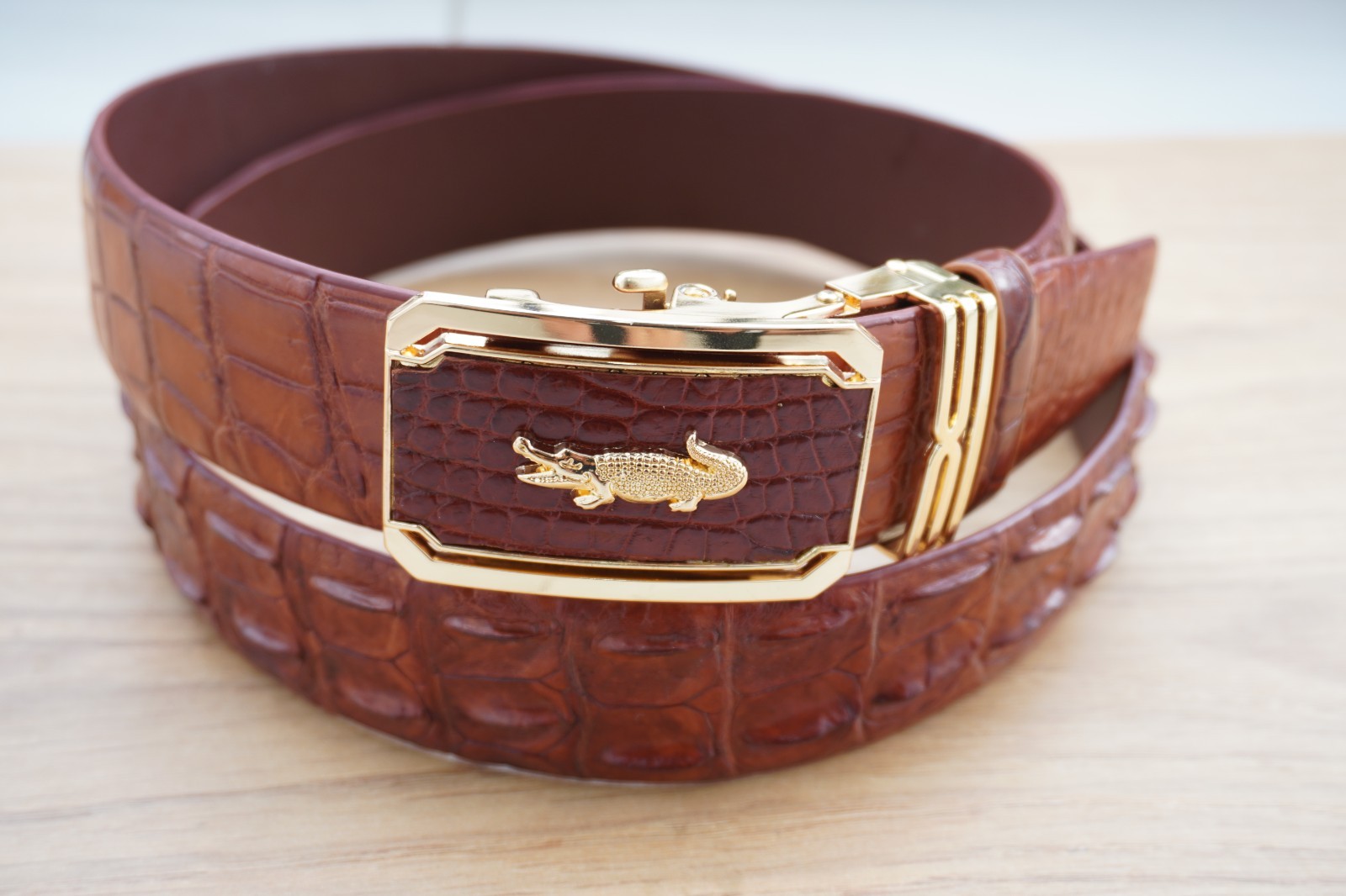 Red Brown Genuine CROCODILE Hornback LEATHER Skin Men’s Belt -W 1.5 inch # C56