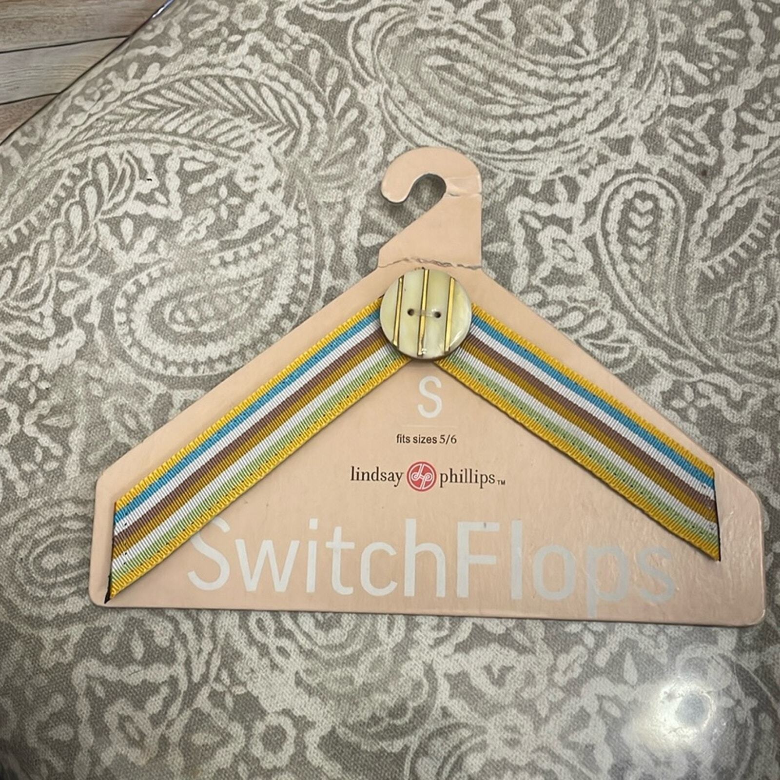 Lindsay Phillips SwitchFlops Straps gold brown blue striped size 5/6 small