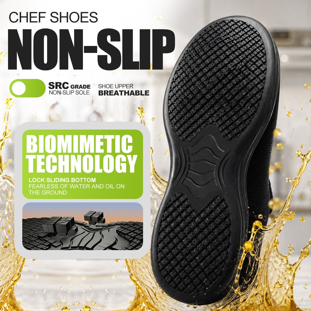 Comfortable Non-Slip Men’s Chef Kitchen Shoes Waterproof Oil Resistant Worker