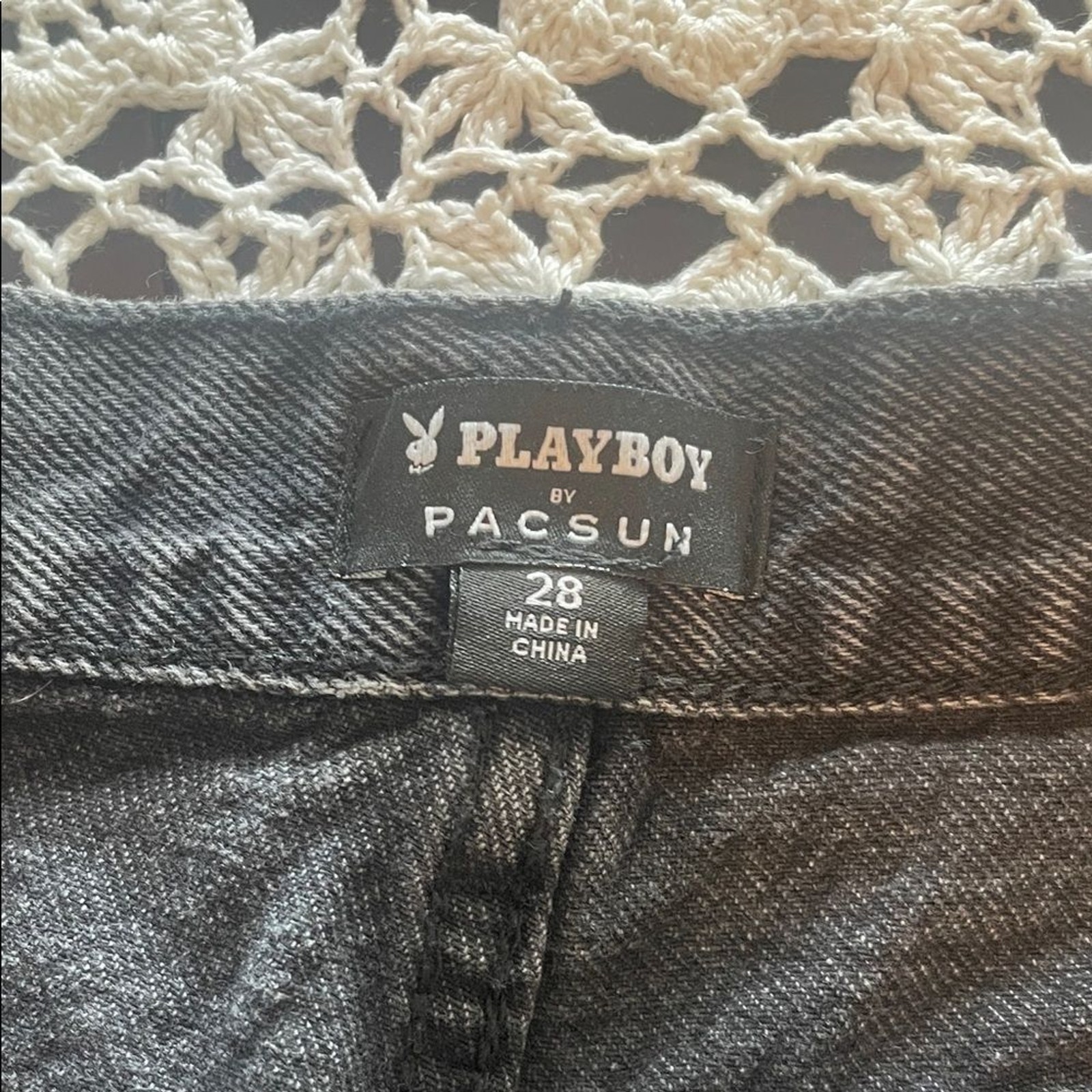 PLAYBOY Black Jean Shorts with White Bunny Print