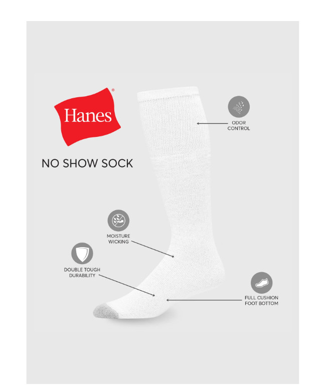Hanes Men’s Double Tough Durability Over-the-Calf Tube Socks, 12-Pack