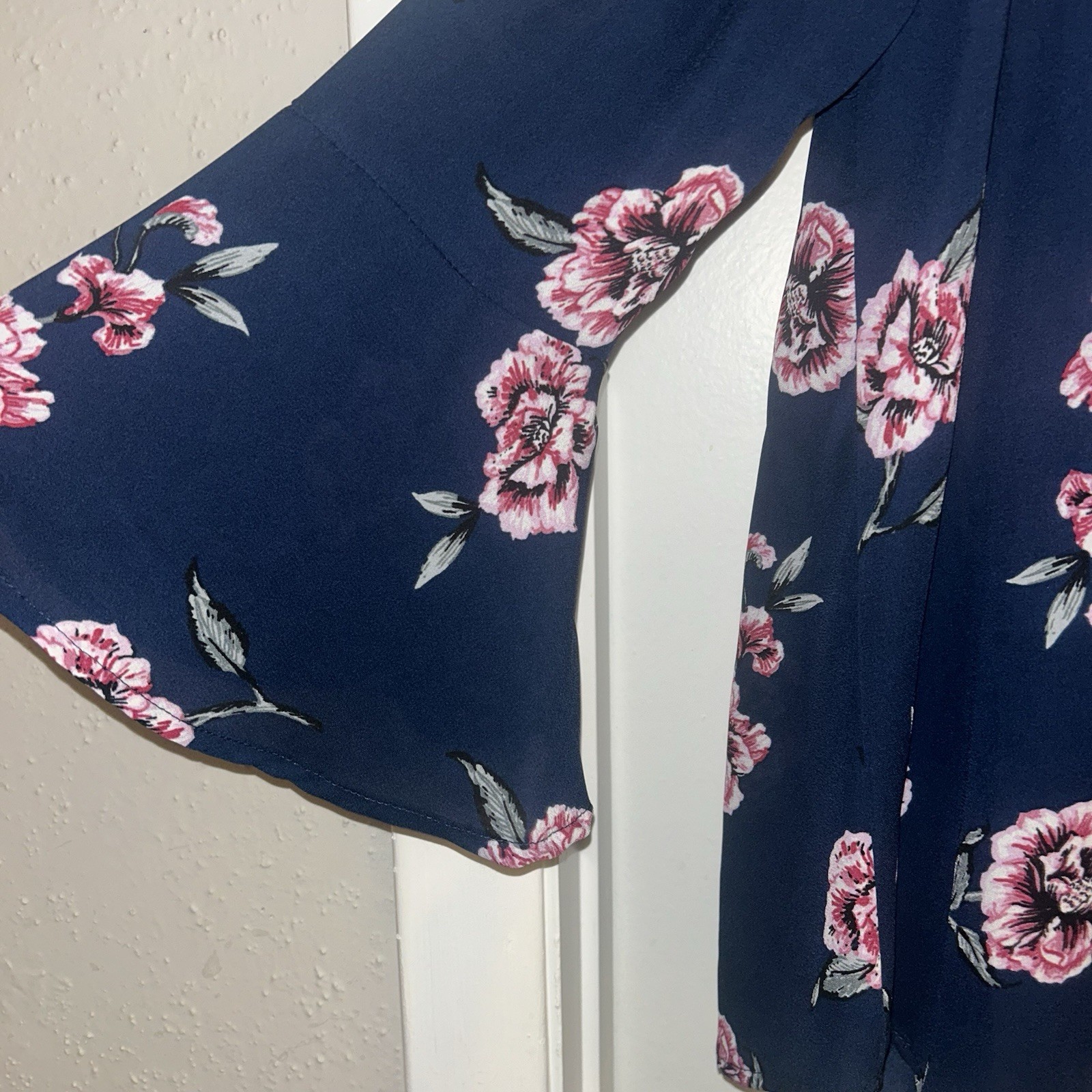 Seven Sisters Blue Floral Peasant Preppy Cottage Chic Off Shoulder Blouse Small