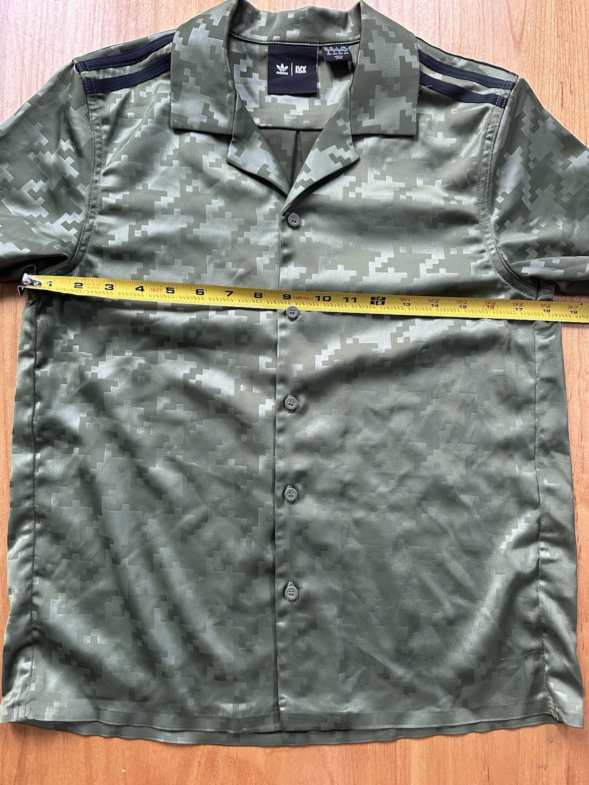 Adidas Ivy Park Shirt Mens 3XS Green Geometric Short Sleeve Button Up