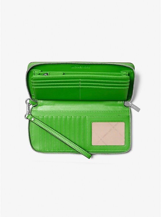 New Michael Kors Jet Set Travel Zebra Calf Hair Continental Wallet Jungle Green
