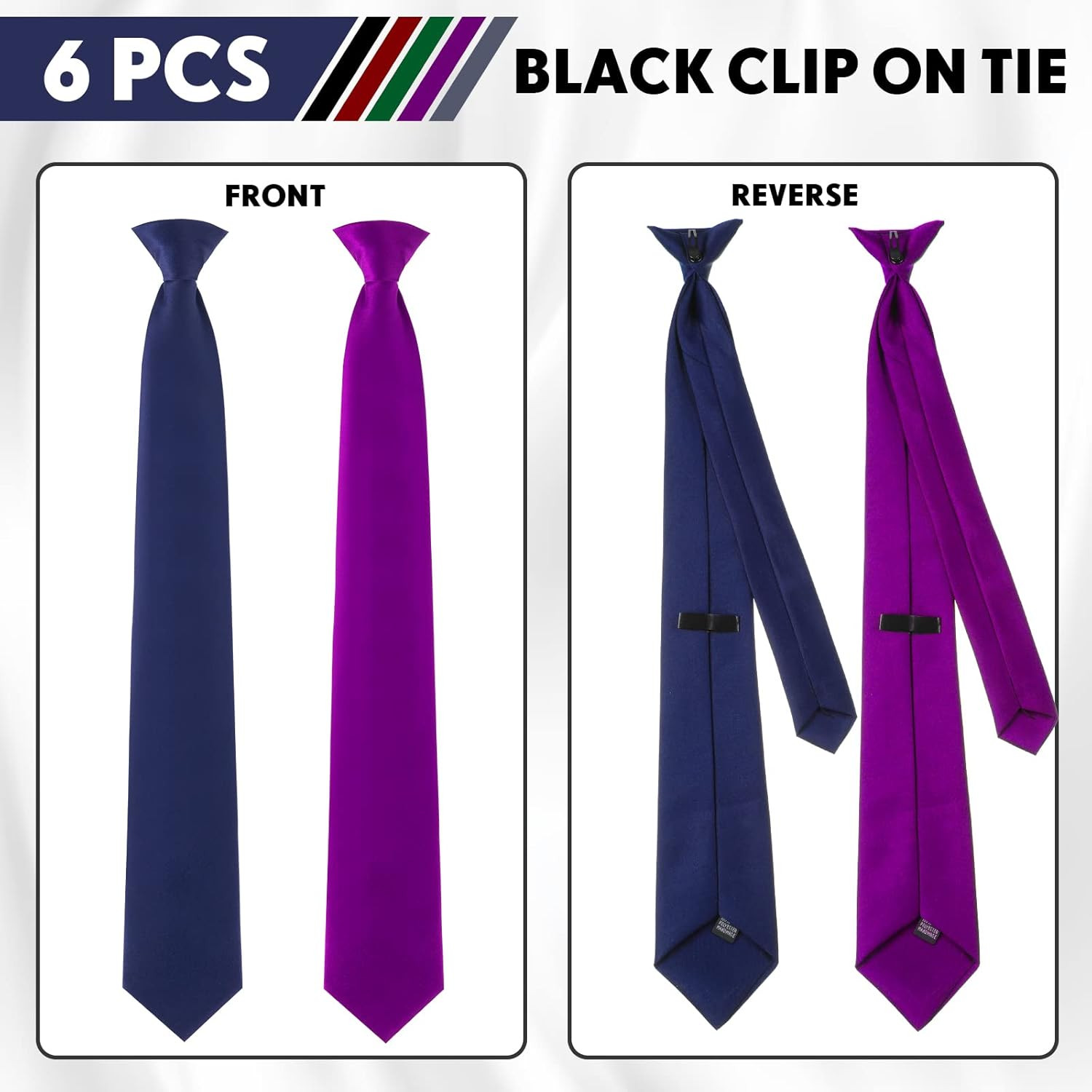 6 Pcs Clip on Ties for Men Solid Color Men’s Tie Pretied Necktie 20 Inches for W