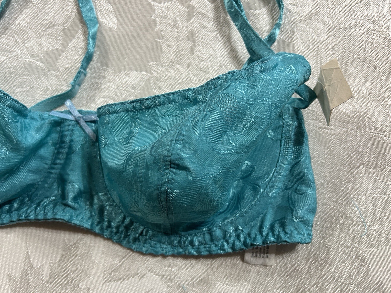 NWT Vtg NO EXCUSES Floral Shiny Satin 36C Bra Sz 7 Hi-Cut Panties Set