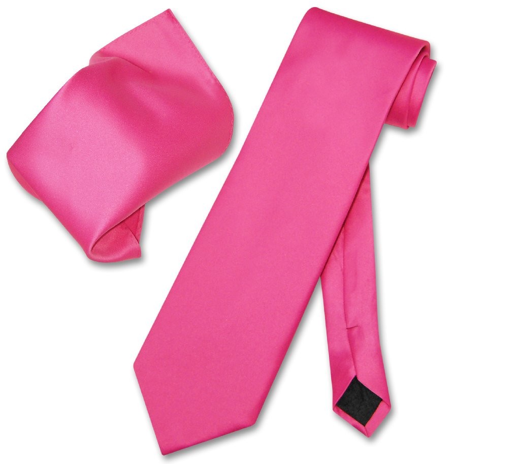Vesuvio Napoli Solid HOT PINK FUCHSIA NeckTie and Handkerchief Mens Neck Tie Set