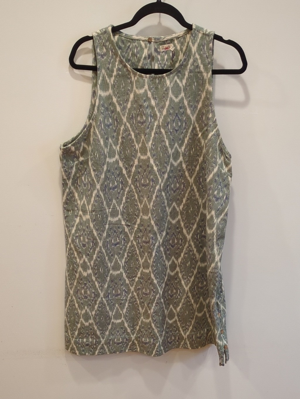 Granola Boho Coastal Preppy Faherty Blue Green Ikat Shift Mini Dress Sz XL NWOT