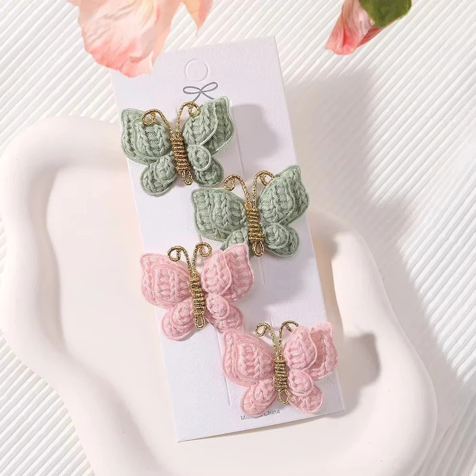 4pc Baby Girl Bow Butterfly Wool Crochet Hair Clips-Cute Set