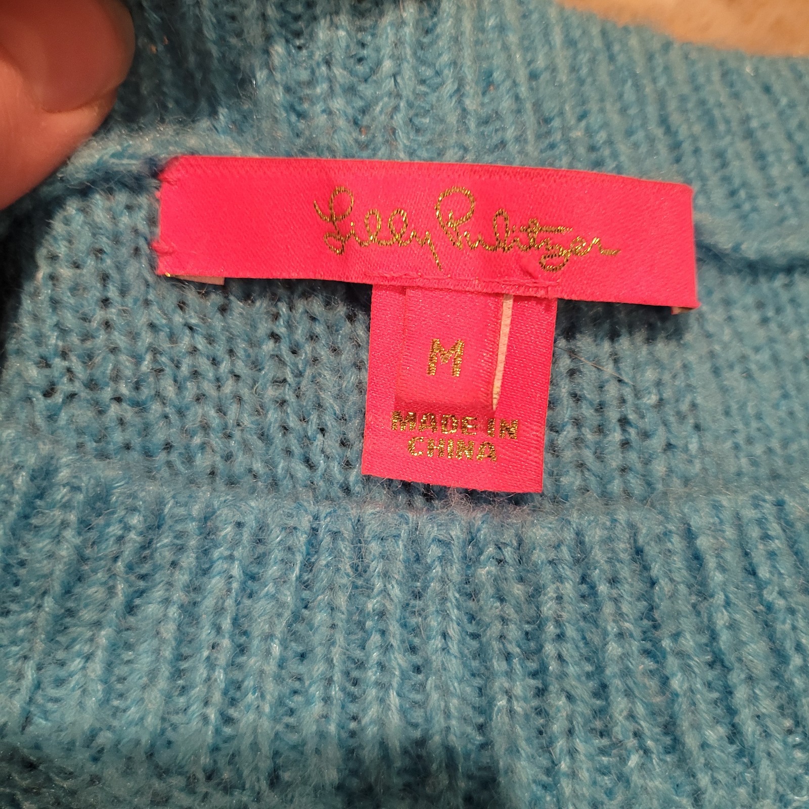 Lilly Pulitzer Drayton Ombre Sweater Plunge Blue/Mint Puff Sleeve Size Medium