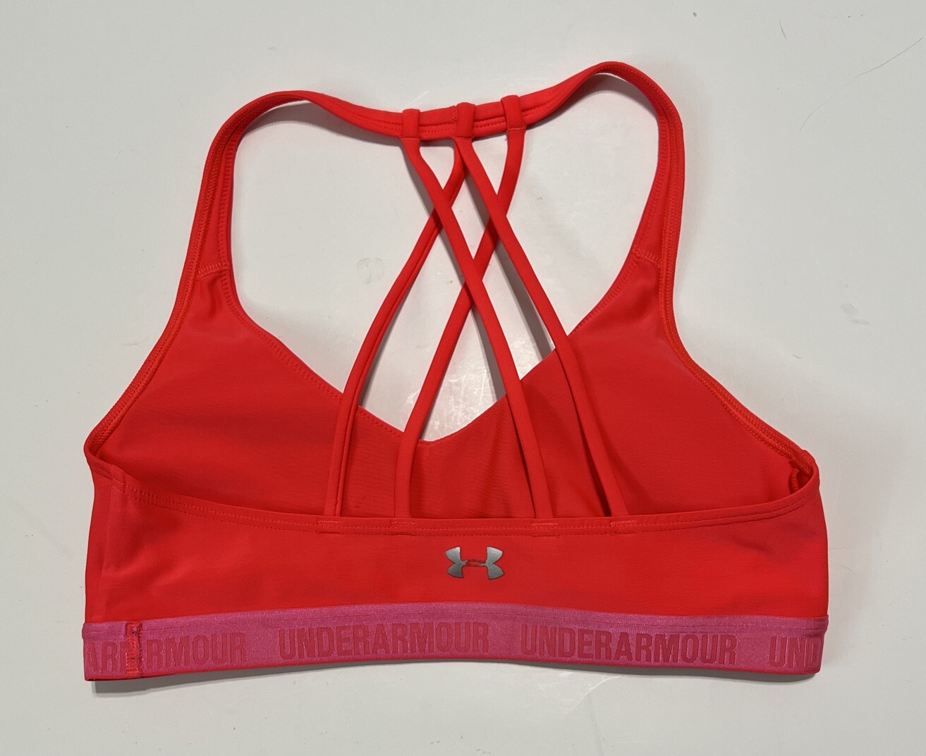 UNDER ARMOUR Size S Neon Strappy Sports Bra Logo Band Padded Womens