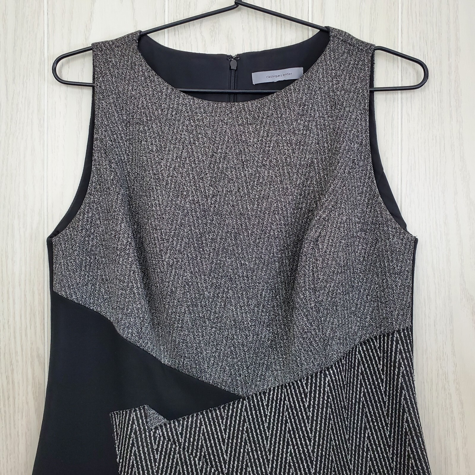 CLASSIQUES ENTIER Wear to Work Dress Sleeveless Sheath 3 Pattern Black & Gray M