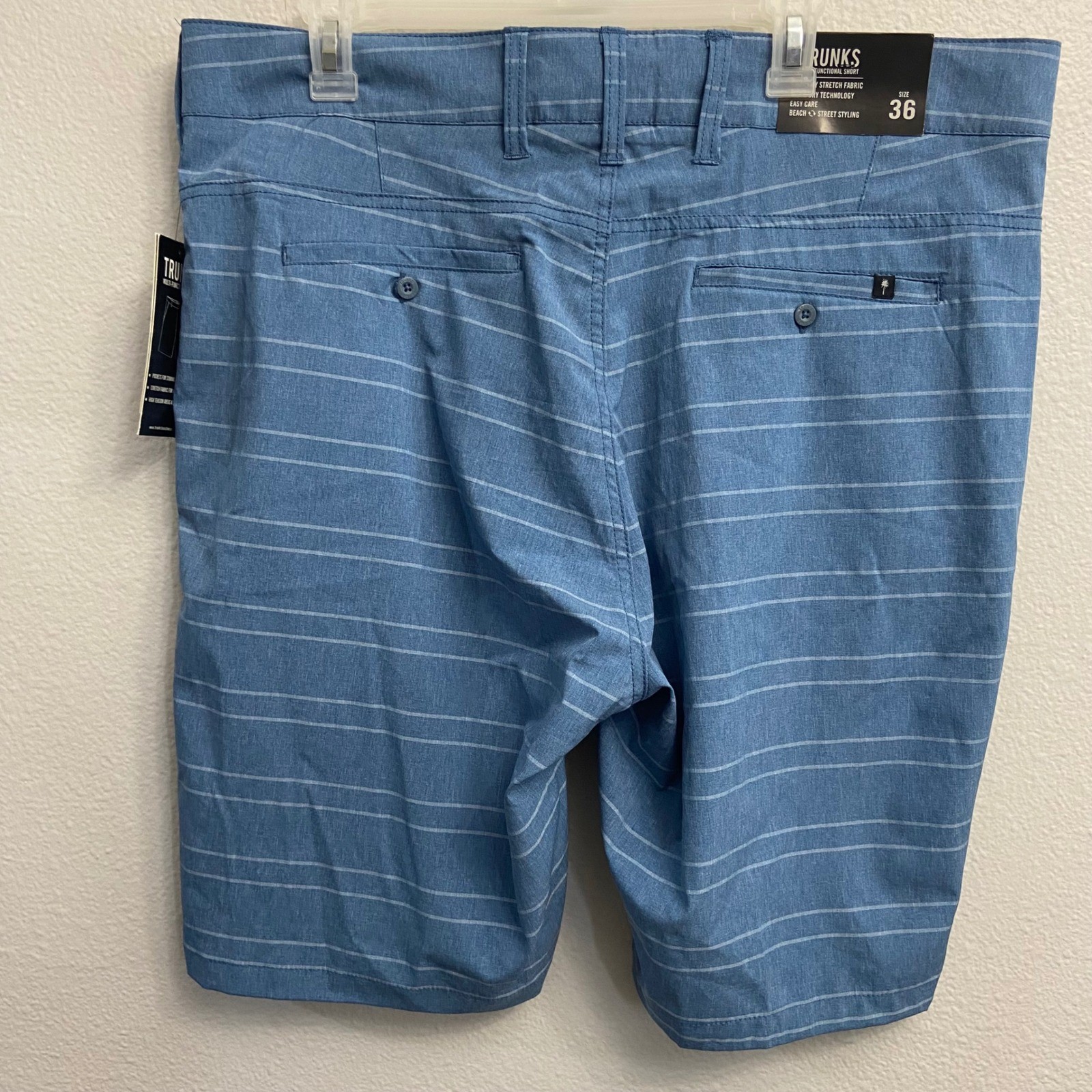 Trunks Mens 36 Blue Striped Multi-Functional Hybrid Shorts NEW Stretch Quick Dry