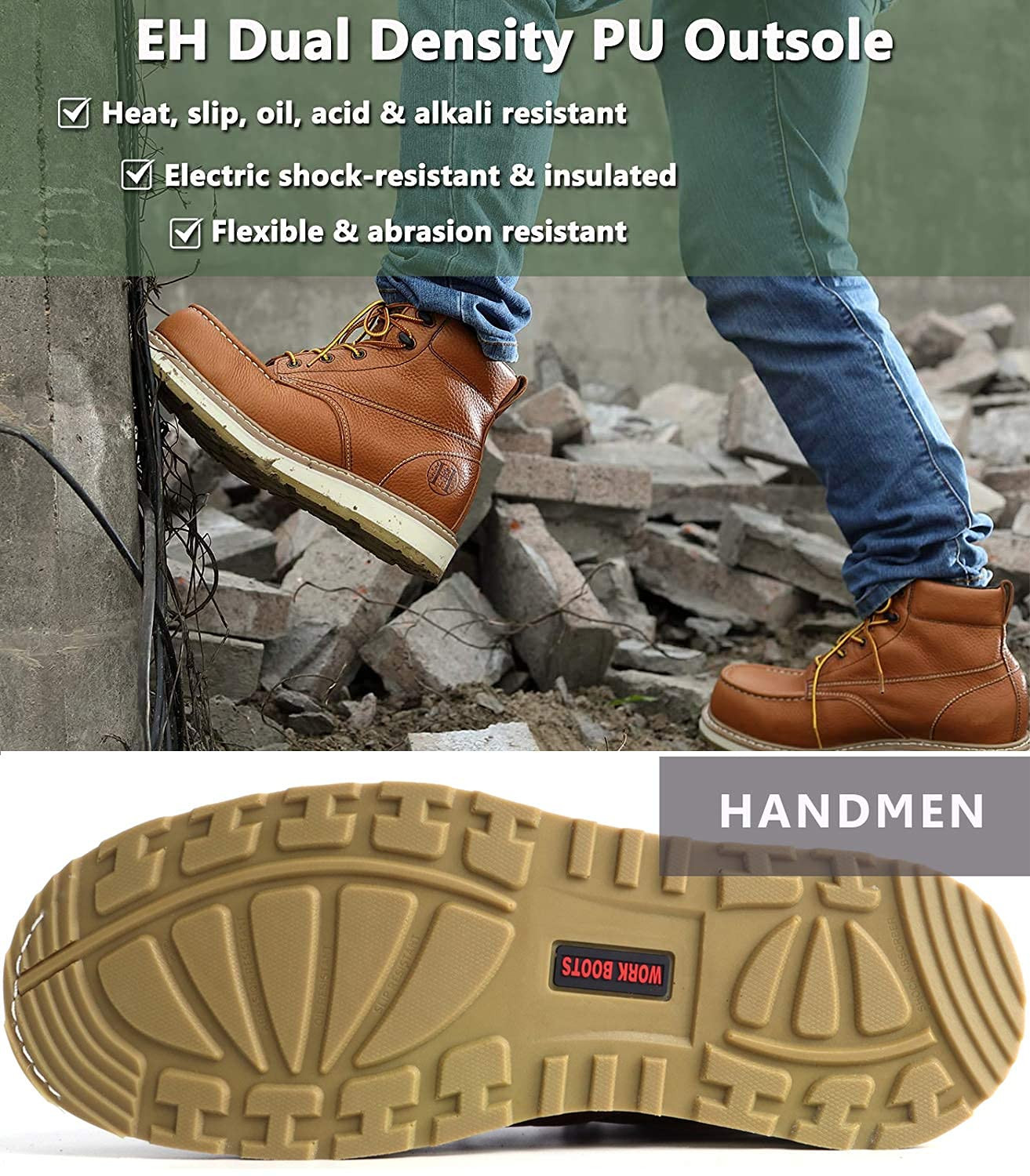 Mens Work Boots 6″ Soft/Composite Toe Safety EH Work Boots for Men Wide Shoes