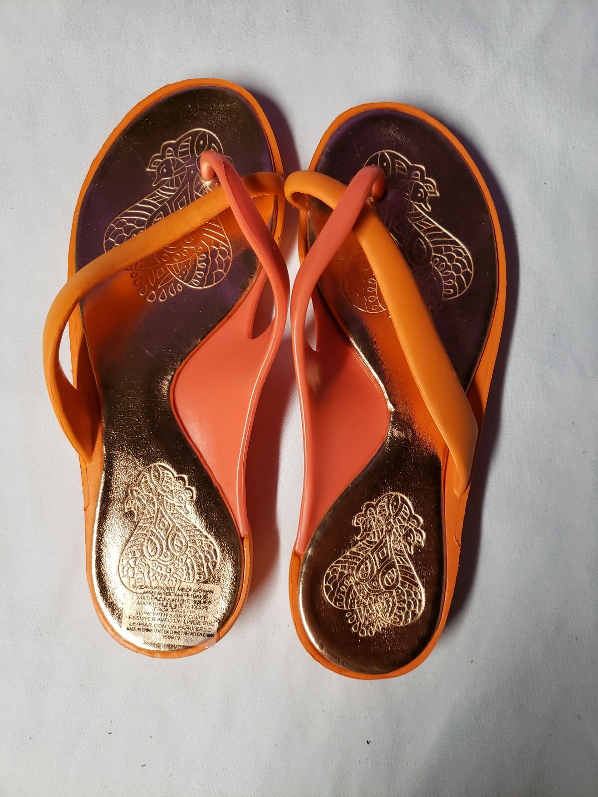 Bright THONG SANDALS, ORANGE, sz M, man made materials.